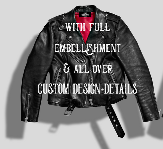 Leather jacket with FULL embellishments/trims/embroidery/etc & custom design details